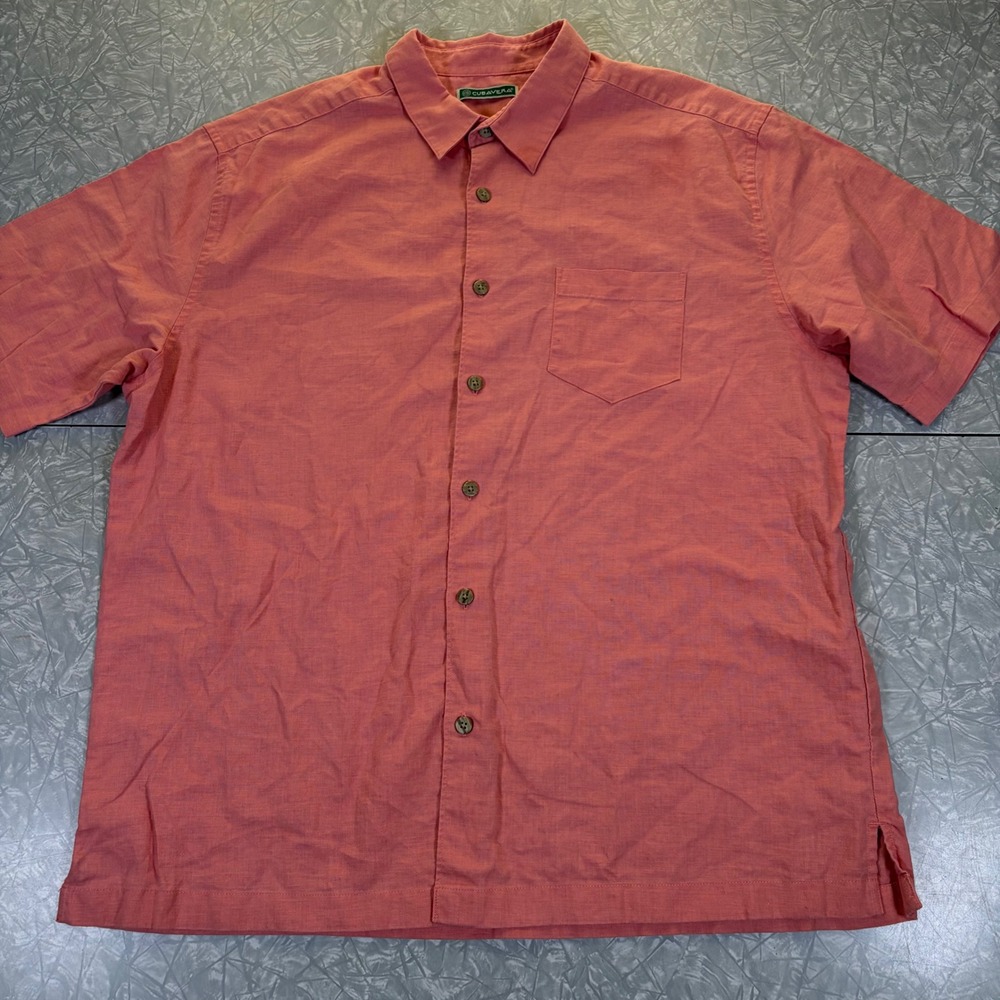 Cubavera Mens XL Short Sleeve Button Down Shirt Coral Pink Linen Blend Camp 0331